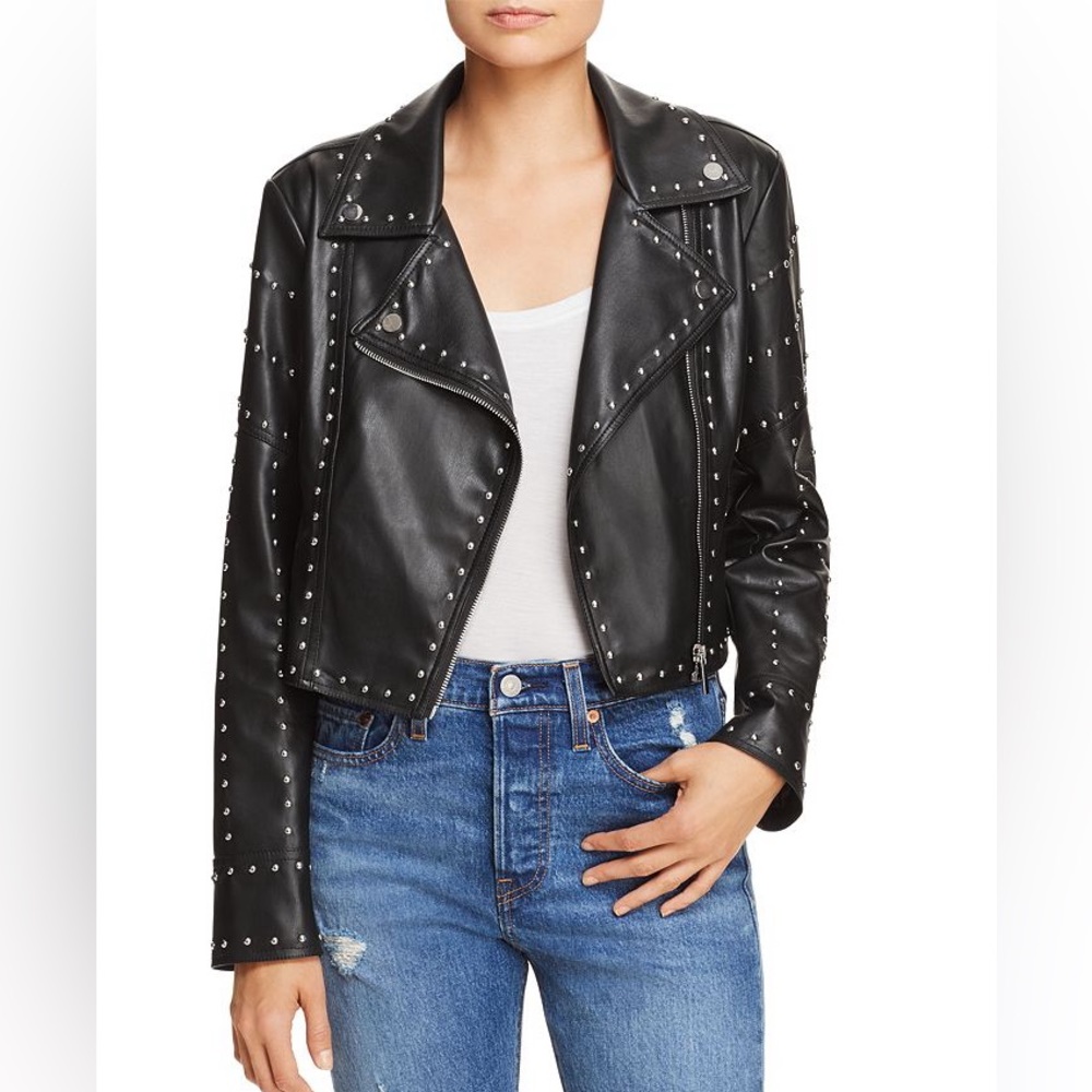 SUNSET+SPRING faux vegan leather biker jacket with studs size M - NWT